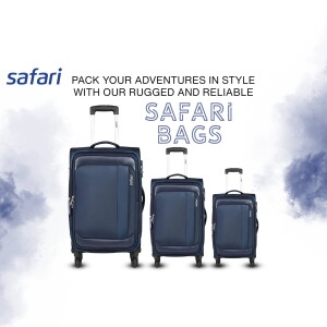 Three Safari bags of different sizes displayed against a blue and white background.