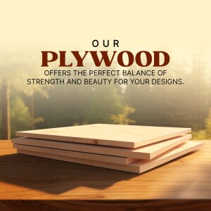 Stack of plywood sheets on a wooden surface with text overlay