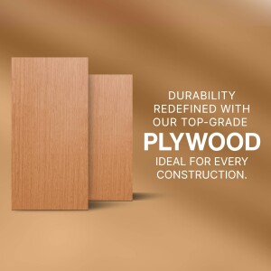 Image of two plywood sheets with text promoting durability and construction use.