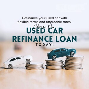 Image depicting used car refinance loan with coins and toy cars