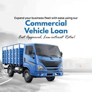 Blue commercial truck with text promoting commercial vehicle loans