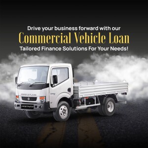 Image of a white commercial truck promoting a commercial vehicle loan.