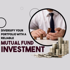 Image depicting hands building a stack of coins with text promoting mutual fund investment.