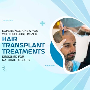 Image depicting a hair transplant procedure with text promoting customized treatments for natural results.