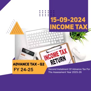 Image depicting income tax return and advance tax payment reminder for Q2 FY 24-25.