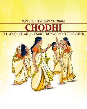 Illustration of women in traditional Kerala sarees celebrating Chodhi Onam