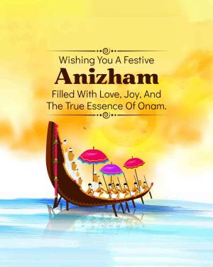 Anizham festival greeting with a snake boat and festive decorations