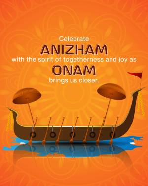 Onam festival greeting with a traditional Kerala boat and floral design