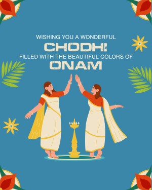 Illustration of women celebrating Onam with traditional attire and decorations.