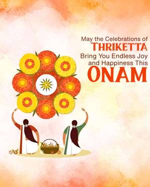 Floral Onam Rangoli with women carrying offerings