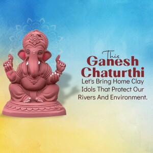 Image of a pink clay Ganesha idol with a blurred background and text promoting eco-friendly celebrations.