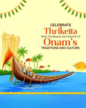 Onam festival celebration illustration with a snake boat race and traditional elements.