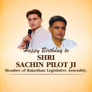 Image of Sachin Pilot with another man and a birthday greeting.