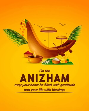 Anizham festival greeting with a traditional boat and festive decorations
