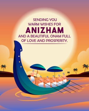 Anizham Onam greeting card with a boat race scene