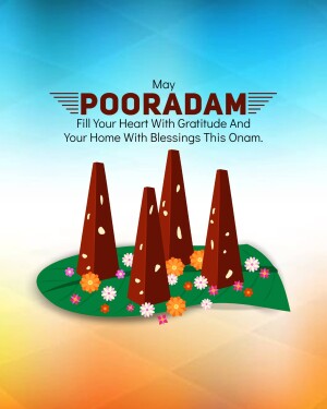 Pooradam Onam festival greeting with traditional decorations