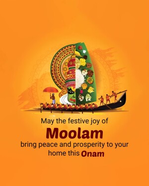 Illustration of a traditional Kerala boat with Onam decorations and festive message.