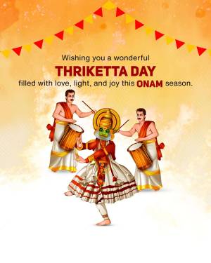 Illustration of traditional Kerala art form Thriketta Kalam with Onam wishes