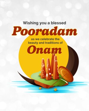 Pooradam Onam festival greeting with traditional decorations