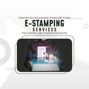 Image depicting e-stamping services with a person interacting with a digital document.
