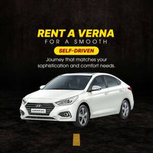 White Hyundai Verna car rental advertisement
