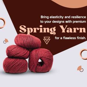 Close-up of red yarn balls with promotional text