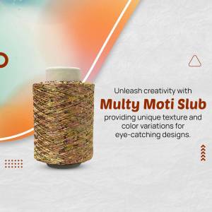 Close-up of Multy Moti Slub yarn with colorful texture and design elements.