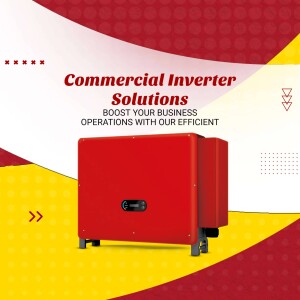 Red commercial inverter with yellow and red background