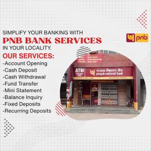 Image of a PNB Bank branch with listed services.