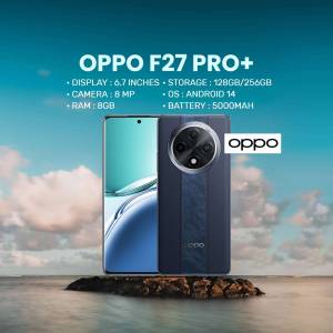 OPPO F27 Pro+ smartphone with specifications displayed