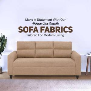 Beige sofa with the text 'Make a Statement With Our Vibrant And Durable Sofa Fabrics'