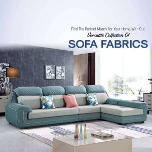Modern sectional sofa with a variety of fabric options in a living room setting