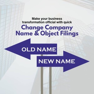 Image depicting arrows pointing to 'Old Name' and 'New Name' with text promoting company name change services.
