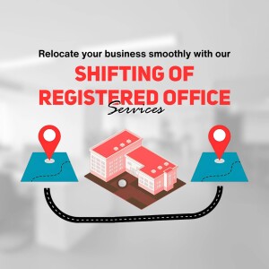 Image depicting registered office shifting services with a building and location pins.