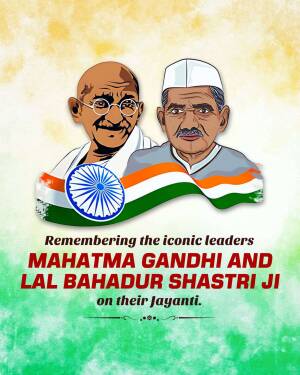Image of Mahatma Gandhi and Lal Bahadur Shastri with the Indian flag