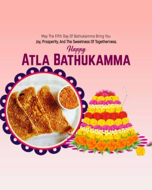 Bathukamma festival greeting with traditional food and floral arrangement