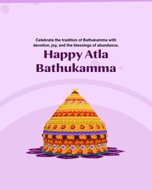 Colorful Bathukamma floral arrangement with text 'Happy Bathukamma'
