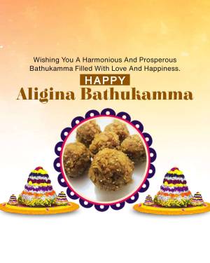 Bathukamma festival greeting with sweets and floral decorations