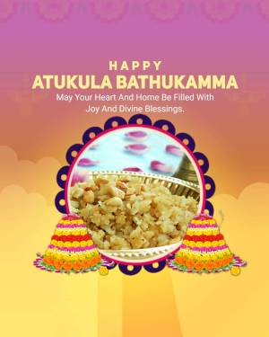 Atukula Bathukamma festive greeting with traditional food and decorations