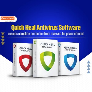 Quick Heal Antivirus Software product display with shield icons