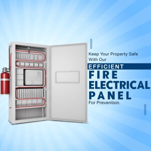 Image of an open fire electrical panel with a fire extinguisher nearby.