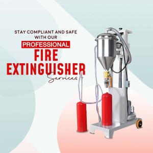 Image of a professional fire extinguisher filling machine with red extinguishers.