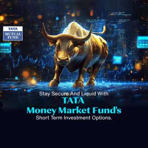 Image of a golden bull with financial charts, promoting Tata Money Market Funds.
