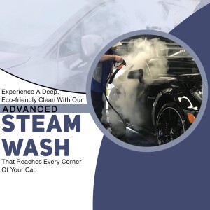 A promotional image for an advanced steam wash car cleaning service.