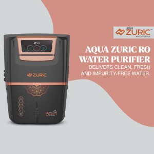 Black and copper Aqua Zurich RO water purifier against a terracotta background