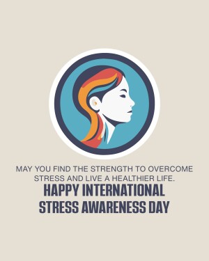 Illustration of a woman's profile within a circle with text promoting International Stress Awareness Day.