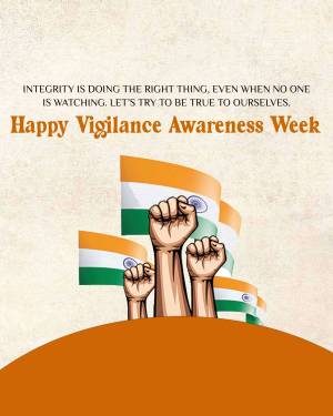Image promoting Vigilance Awareness Week with raised fists and the Indian flag.