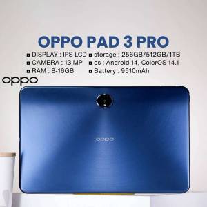 Back view of the OPPO Pad 3 Pro tablet in blue color