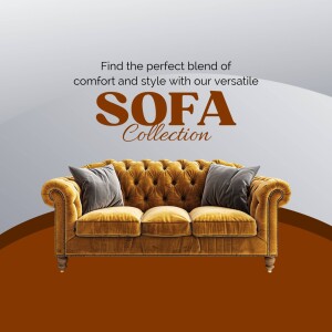 Elegant yellow tufted sofa with pillows against a gradient brown background