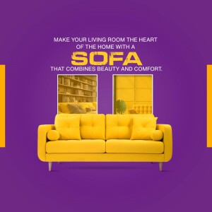 Yellow sofa with living room artwork in the background
